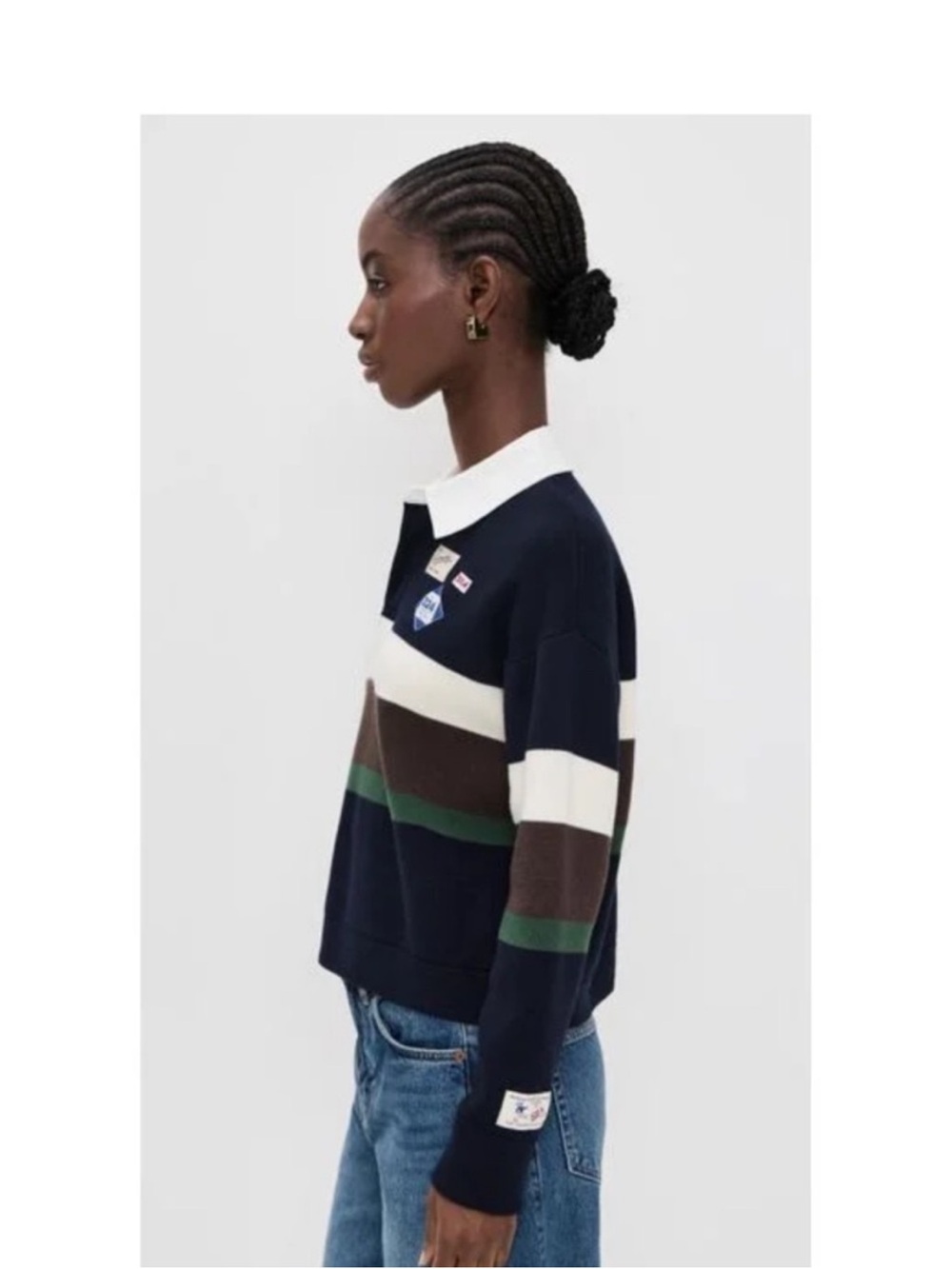 Sea New York Navy, White, Brown & Green Striped Rugby Sweatshirt - Picture 3 of 16